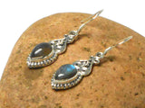 Fiery Teardrop shaped LABRADORITE Sterling Silver Gemstone Earrings 925