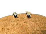 Small Round BLACK ONYX Sterling Silver Gemstone Stud Earrings 925 - 3 mm