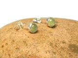 Round Green PREHNITE Sterling Silver 925 Gemstone Stud Earrings - 5 mm