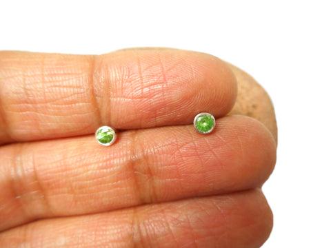 Small Round Grade 'A' Tsavorite (Green Garnet) Sterling Silver 925 Gemstone Stud Earrings - 3 mm