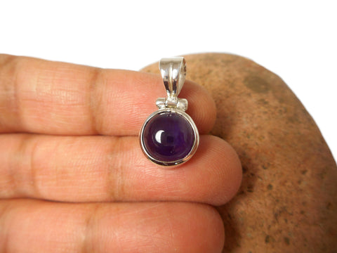 Round Purple AMETHYST Sterling Silver 925 Gemstone Pendant