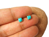 Blue Square Shaped TURQUOISE Sterling Silver 925 Gemstone Stud Earrings - 4 mm