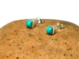 Blue Square Shaped TURQUOISE Sterling Silver 925 Gemstone Stud Earrings - 4 mm
