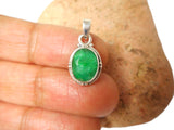 Small Green Oval Shaped EMERALD Sterling Silver 925 Gemstone Pendant