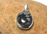 Oval Snowflake Obsidian Sterling Silver 925 Gemstone Pendant