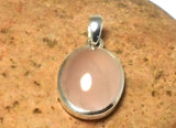 Pink Oval Rose QUARTZ Sterling Silver 925 Gemstone Pendant
