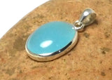 Blue Oval Chalcedony Sterling Silver 925 Gemstone Pendant Necklace