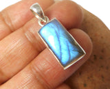 Rectangular LABRADORITE  Sterling Silver 925 Oval Gemstone Pendant
