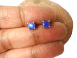 Blue Women's Round SAPPHIRE Sterling Silver Stud Earrings 925 - 5 mm