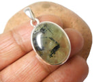 Green Oval PREHNITE Sterling Silver 925 Gemstone Pendant