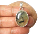 Green Oval PREHNITE Sterling Silver 925 Gemstone Pendant