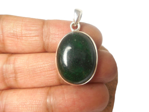 Green Oval Aventurine Sterling Silver 925 Gemstone Pendant