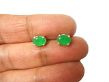 Green Oval EMERALD Sterling Silver 925 Stud Earrings - 5 x 7 mm