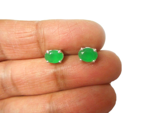 Green Oval EMERALD Sterling Silver 925 Stud Earrings - 5 x 7 mm