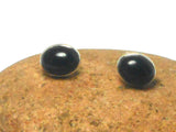 Oval Black Onyx Sterling Silver Stud Earrings 925 - 8 x 10 mm