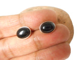 Oval Black Onyx Sterling Silver Stud Earrings 925 - 8 x 10 mm