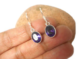 Purple Oval Amethyst Sterling Silver Gemstone Earrings 925
