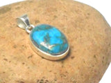 Blue Copper TURQUOISE Sterling Silver 925 Oval Gemstone Pendant