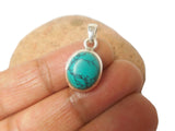 Small Blue Oval TURQUOISE Sterling Silver 925 Gemstone Pendant