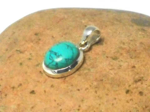 Small Blue Oval TURQUOISE Sterling Silver 925 Gemstone Pendant