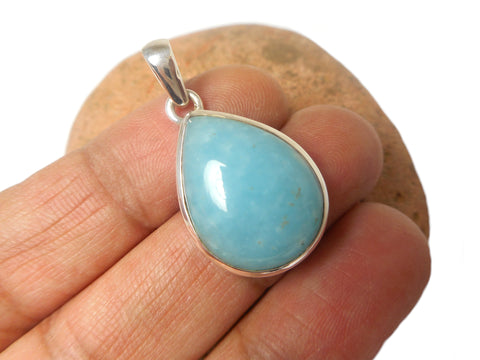 Blue Teardrop Smithsonite Sterling Silver 925 Gemstone Pendant Necklace