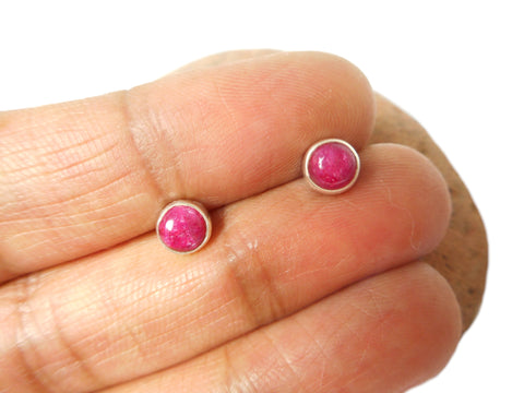 Pink Round Shaped RUBY Sterling Silver 925 Gemstone Stud Earrings - 5 mm