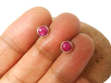 Pink Round Shaped RUBY Sterling Silver 925 Gemstone Stud Earrings - 5 mm