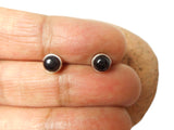 Round BLACK ONYX Sterling Silver Gemstone Stud Earrings 925 - 5 mm