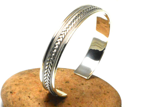 Chunky Adjustable Unisex 925 Sterling Silver Bangle Bracelet