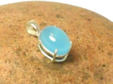 Small Blue Oval Chalcedony Sterling Silver 925 Gemstone Pendant