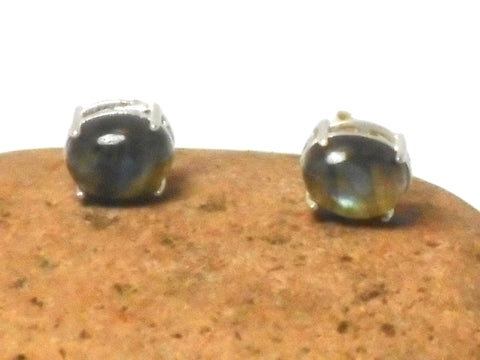 LABRADORITE Oval Shaped Sterling Silver Stud Earrings - 8 x 10  mm