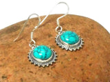 Round Blue TURQUOISE Sterling Silver 925 Gemstone Dangle Drop Earrings