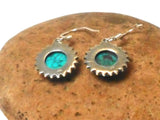 Round Blue TURQUOISE Sterling Silver 925 Gemstone Dangle Drop Earrings