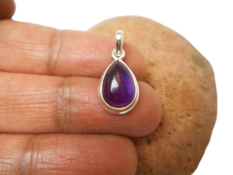 Small Teardrop Purple AMETHYST Sterling Silver 925 Gemstone Pendant