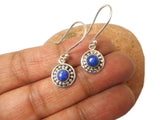 Round Blue LAPIS LAZULI Sterling Silver Gemstone Drop Dangle Earrings 925