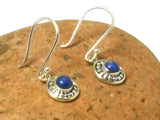 Round Blue LAPIS LAZULI Sterling Silver Gemstone Drop Dangle Earrings 925