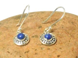 Round Blue LAPIS LAZULI Sterling Silver Gemstone Drop Dangle Earrings 925