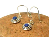 Round Blue LAPIS LAZULI Sterling Silver Gemstone Drop Dangle Earrings 925