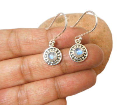Fiery Round MOONSTONE Sterling Silver Gemstone Drop Dangle Earrings 925