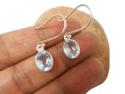 Blue Topaz Oval Shaped Sterling Silver Gemstone Drop Dangle Earrings 925