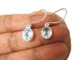Blue Topaz Oval Shaped Sterling Silver Gemstone Drop Dangle Earrings 925