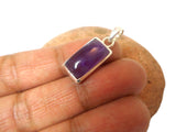 Purple Rectangular AMETHYST Sterling Silver 925 Gemstone Pendant