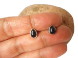 Pear Shaped Black ONYX Sterling Silver Stud Earrings 925 - 5 x 7 mm