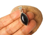 Marquise Shaped Black ONYX Sterling Silver 925 Gemstone Pendant