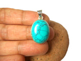 Blue Oval TURQUOISE Sterling Silver 925 Gemstone Pendant