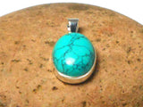 Blue Oval TURQUOISE Sterling Silver 925 Gemstone Pendant