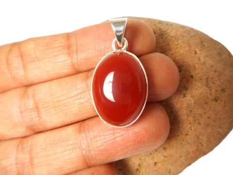 Oval Orange Carnelian Sterling Silver 925 Gemstone Pendant