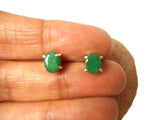 Oval Green EMERALD Sterling Silver 925 Stud Earrings - 5 x 7 mm