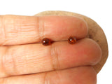 Cognac AMBER Sterling Silver Gemstone Round Stud Earrings 925 -  4 mm