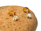 AMBER Sterling Silver Gemstone Oval Stud Earrings 925  - 7 x 9 mm